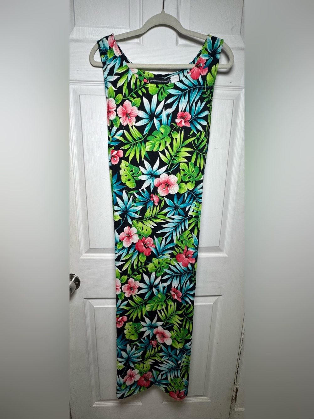 Vintage Sleeveless Vibrant Tropical Floral Print Dress Women’s 14 Hawaiian Beach